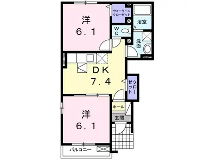 ウエストインA(2DK/1階)の間取り写真