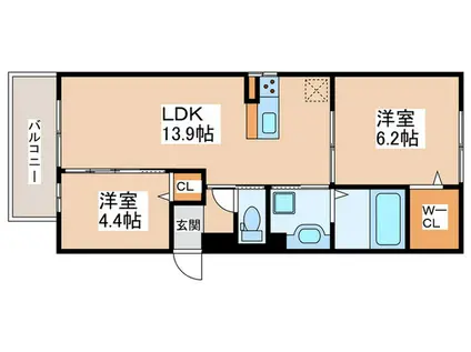 サウス AUBERGE(2LDK/2階)の間取り写真