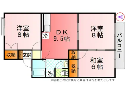 ファミールタヤマA(3DK/2階)の間取り写真