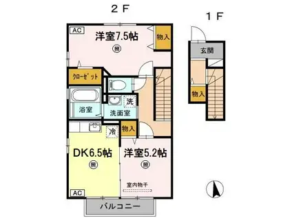 ルシアン ロ一ズB(2DK/2階)の間取り写真