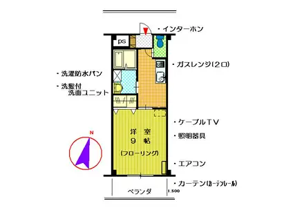 マンションONOII(1K/2階)の間取り写真