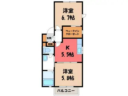 アステールB(2K/2階)の間取り写真