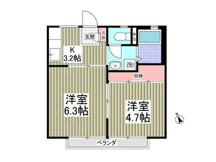 サンシティ江田 B(2K/2階)の間取り写真