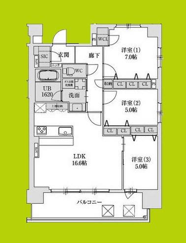 スプランディッド本町グラン(3LDK/19階)の間取り写真