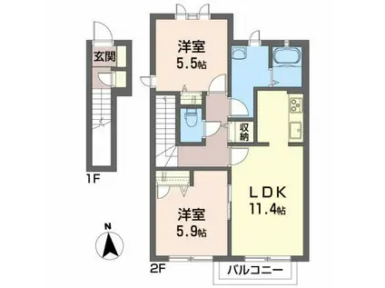 ミルゲートハウス(2LDK/2階)の間取り写真