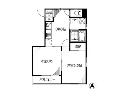 エスペレ新宿(2DK/2階)の間取り写真
