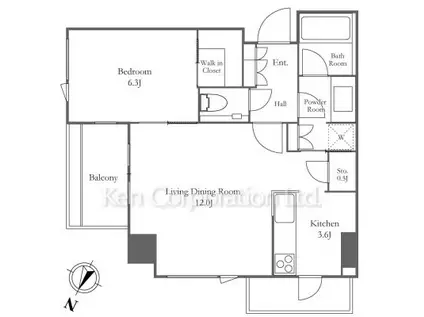 プラウド虎ノ門(1LDK/7階)の間取り写真