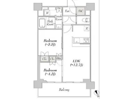 ウエリスアーバン水天宮前(2LDK/12階)の間取り写真