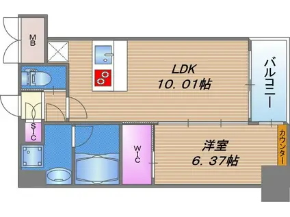 VINOプレジオ本町(1LDK/10階)の間取り写真