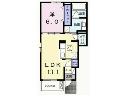 エヴィメリアII(1LDK/1階)の間取り写真