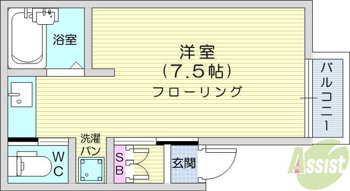 シルクロード向ヶ丘(ワンルーム/1階)の間取り写真