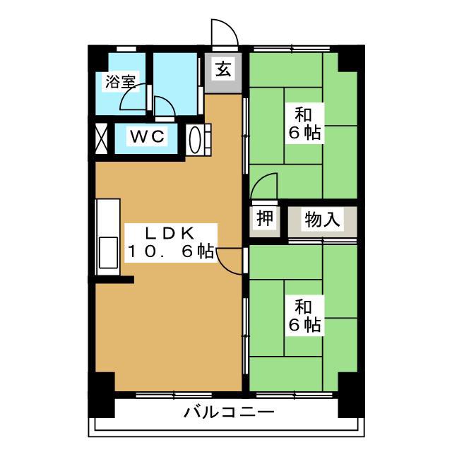 木村コーポB(2LDK/3階)の間取り写真