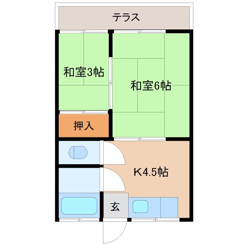 谷荘(2K/1階)の間取り写真