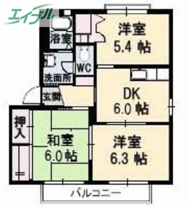 シャーメゾン大福 B棟(3DK/2階)の間取り写真