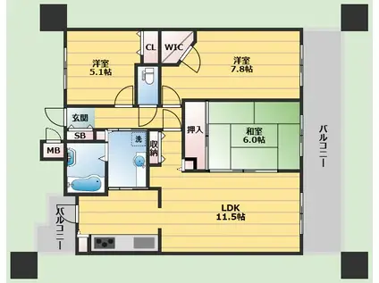 ローレルコート北緑丘(3LDK/5階)の間取り写真