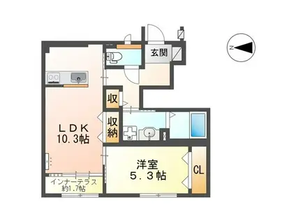 西宮市天道町アパート(1LDK/1階)の間取り写真