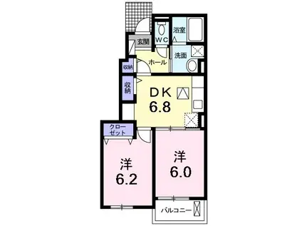 シリアスII(2DK/1階)の間取り写真