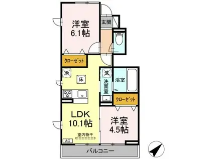 ライラック(2LDK/1階)の間取り写真