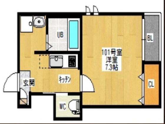 GRANDTIC HINATA(1K/2階)の間取り写真