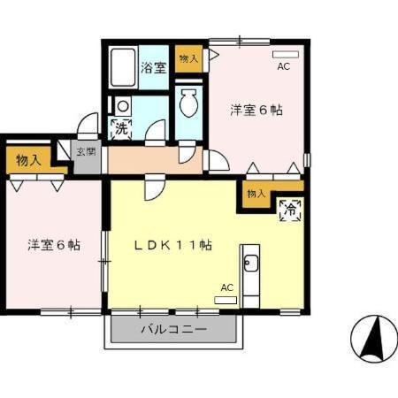 パインヒル(2LDK/2階)の間取り写真