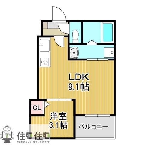 JACK MIYUKIHOMMACHII(1LDK/3階)の間取り写真
