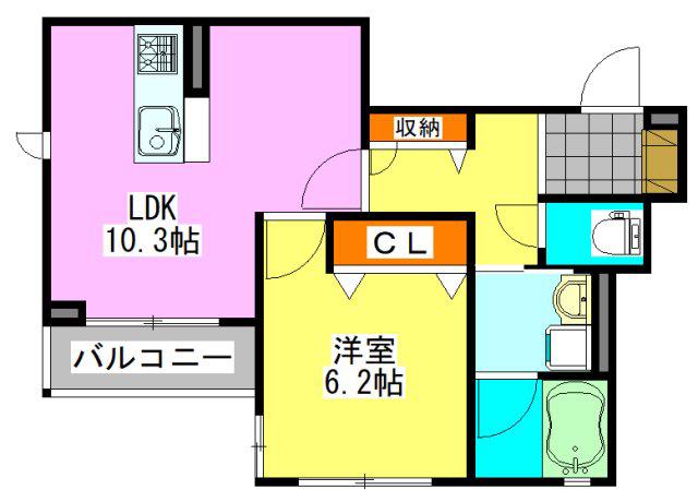 カステール(1LDK/3階)の間取り写真