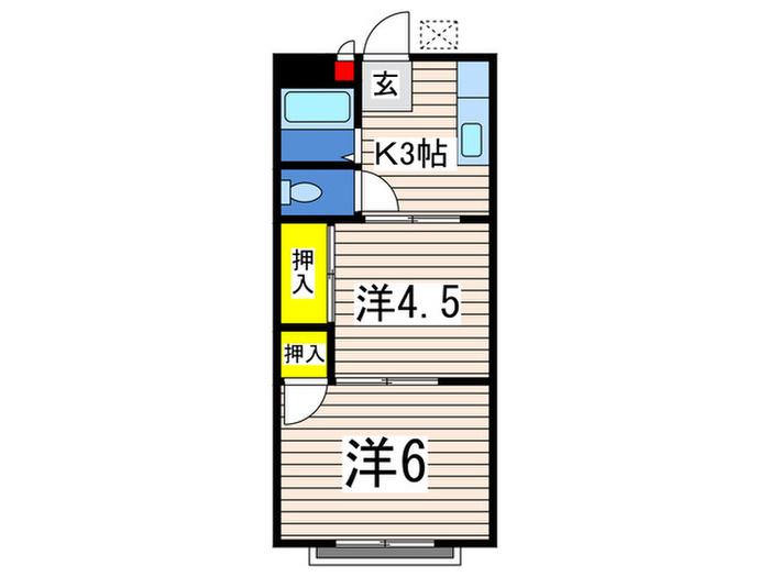 カトレヤハイツ(2K/2階)の間取り写真