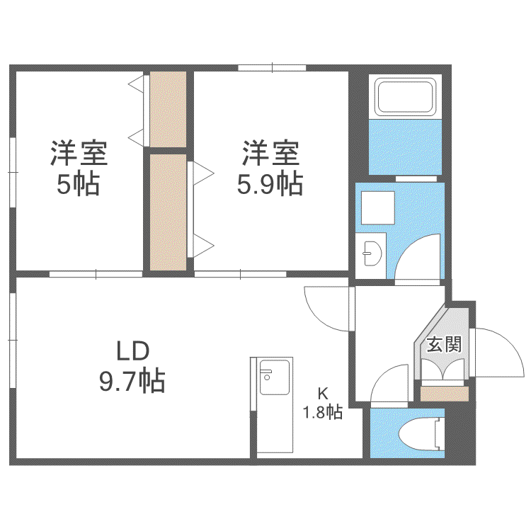 EXCELLENT HOUSE中の島(2LDK/4階)の間取り写真