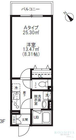 アルティザ氷川台(1K/3階)の間取り写真