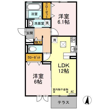 セジュールNAGAMORI(2LDK/1階)の間取り写真