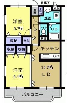 プリムヴェールA棟(2LDK/3階)の間取り写真