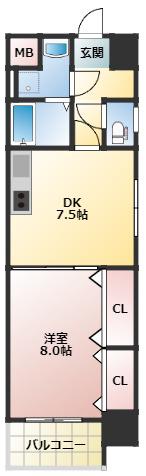 セントアミール南久宝寺(1DK/9階)の間取り写真