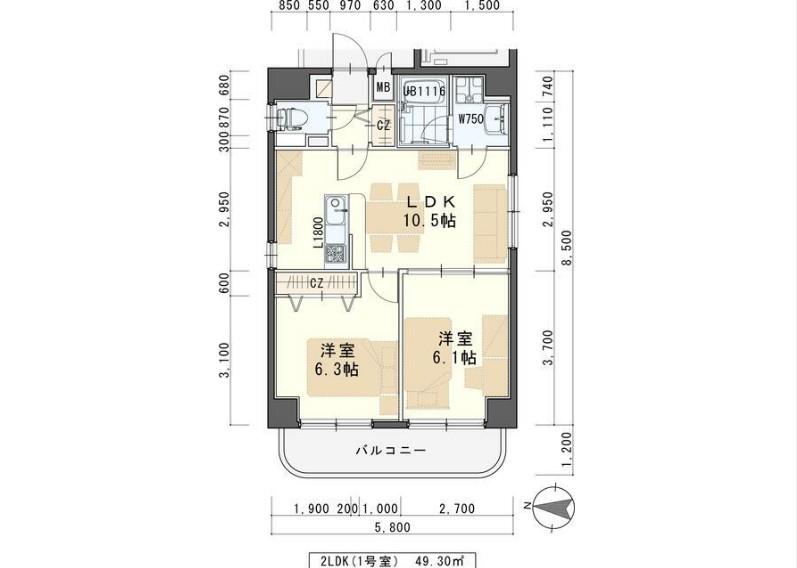 K-1二日町(2LDK/2階)の間取り写真