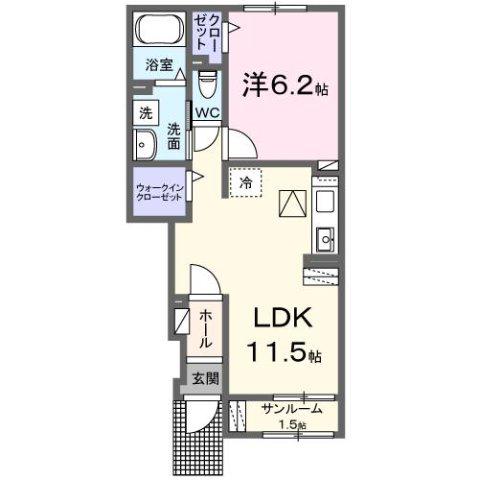 ソラリスB(1LDK/1階)の間取り写真