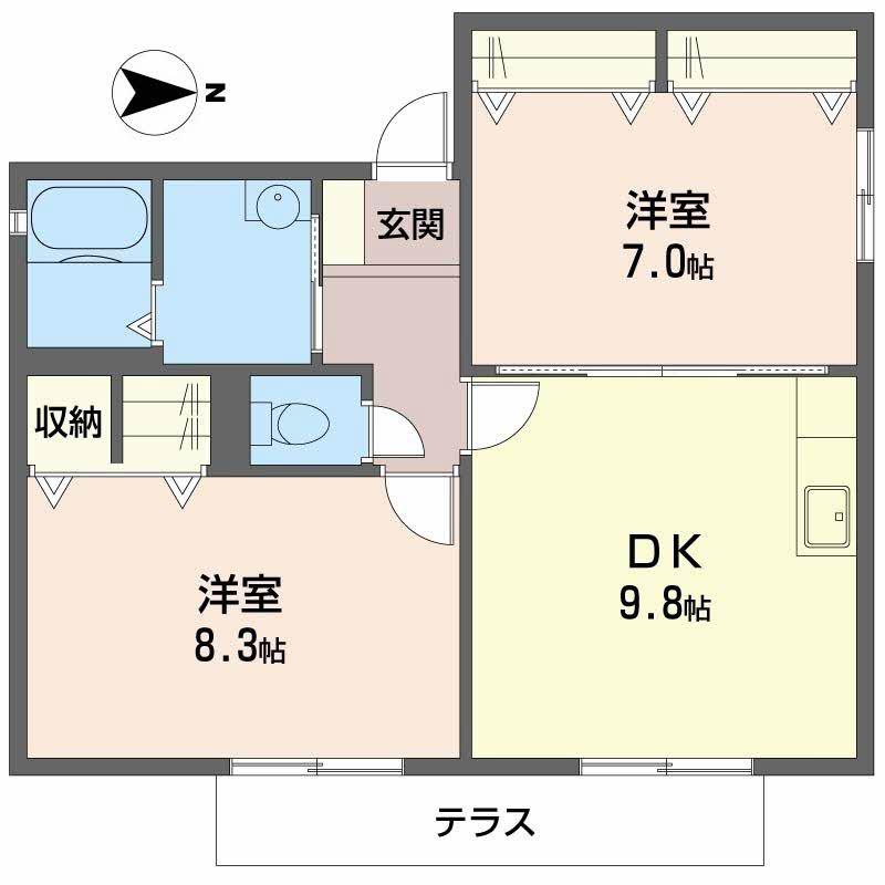 ライジングサン(2DK/1階)の間取り写真