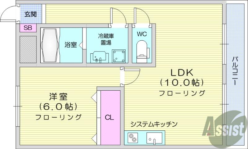 富谷レジデンス1(1LDK/1階)の間取り写真