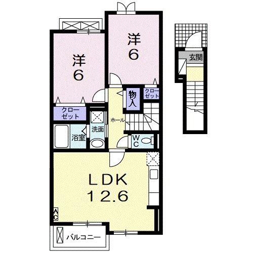 ブリリアント高宮(2LDK/2階)の間取り写真