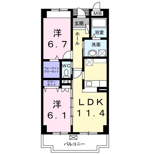 MSパーシモン(2LDK/3階)の間取り写真