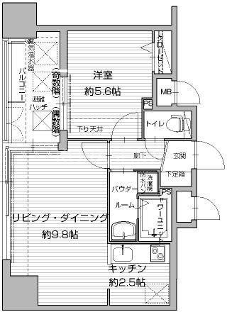 アクタス渡辺通パークシティ(1LDK/4階)の間取り写真