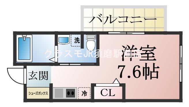 ヴィアノ須磨コルティーレ(1K/1階)の間取り写真