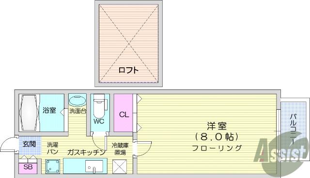シュクール宮一番館(1K/2階)の間取り写真