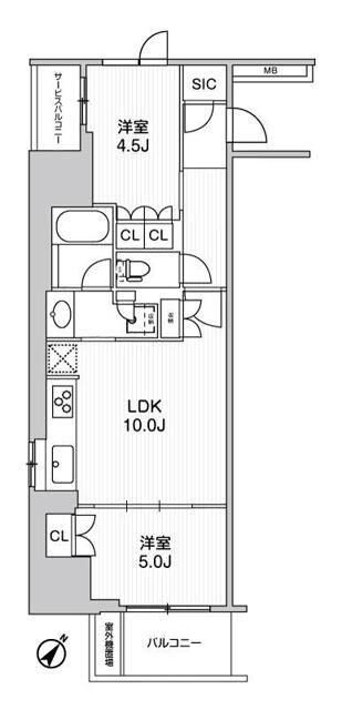 WORVE横浜伊勢佐木町(2LDK/8階)の間取り写真