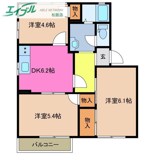 コーポフレグランス B棟(3DK/2階)の間取り写真
