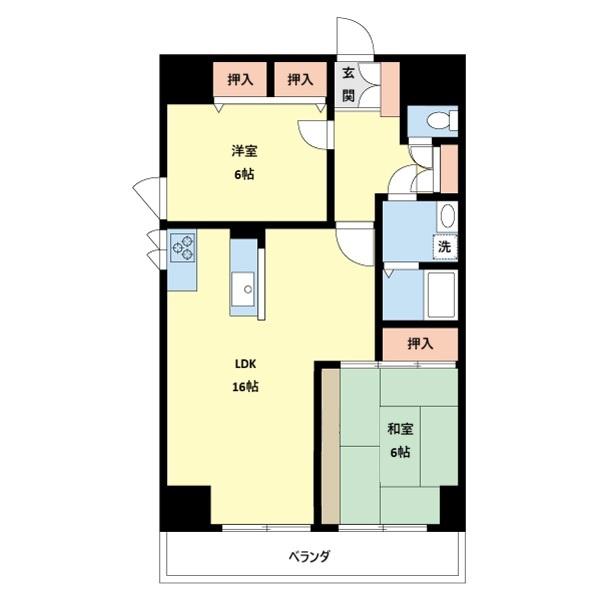 WAJIMA小雑賀マンション(2LDK/4階)の間取り写真