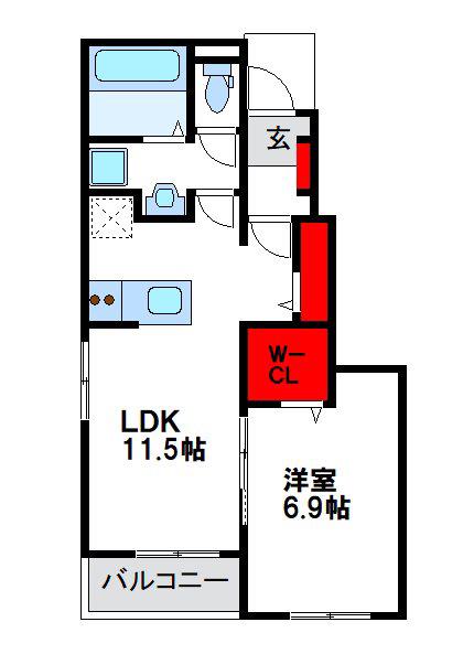 エクシード・ヴィラ津屋崎I(1LDK/1階)の間取り写真