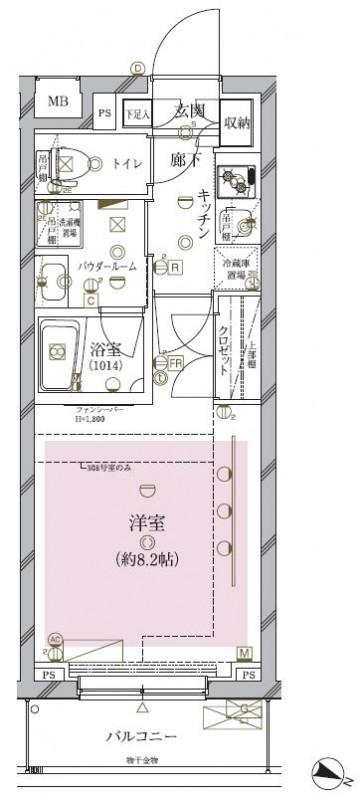 クレイシア目黒碑文谷(1K/2階)の間取り写真