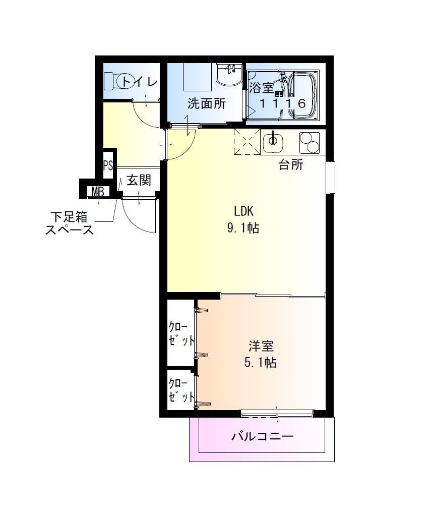 フジパレス今川公園II番館(1LDK/1階)の間取り写真