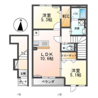 コンフォートハイム(2LDK/2階)の間取り写真