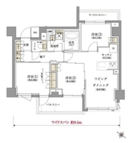 TENAS千歳船橋(3LDK/1階)の間取り写真