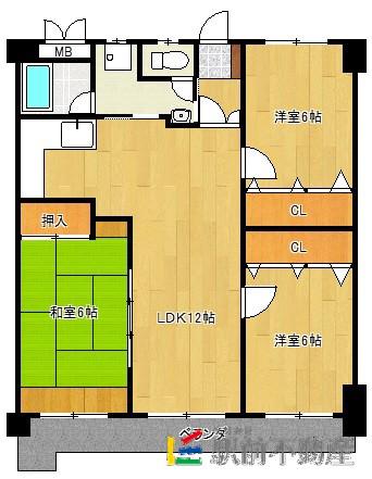 ラパスマンション諏訪野(3LDK/2階)の間取り写真
